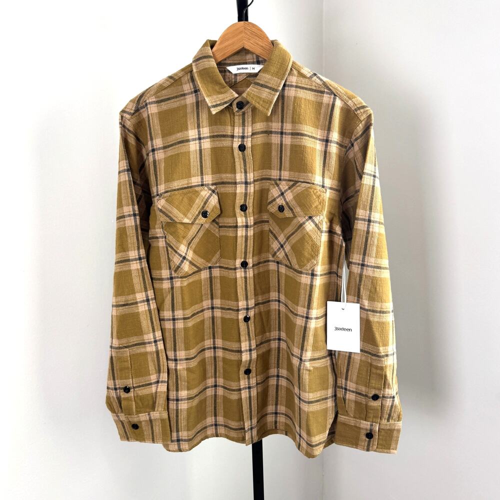 3sixteen Crosscut Flannel Coyote Slub Plaid Shirt Small NEW Slim Fit Long Sleeve